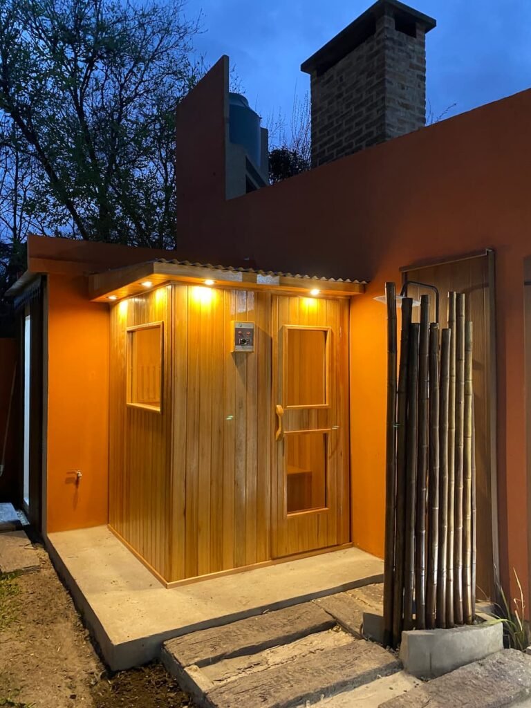 Cabina exterior sauna de noche